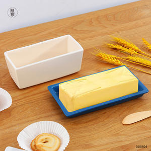 Plato de mantequilla rectangular de cerámica TaoYang, blanco con tapa abatible azul, para hotel, café, té, fiestas, DD0804 - Product Image 1