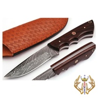 Couteau utilitaire à lame fixe en acier Damas fait main Sizzco, pointe tombante, manche en bois Vengi, couteau de chasse et de camping, couteau à dépecer, 8 pouces de longueur totale