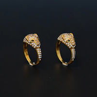 Bague pour femme, design tête de léopard, pierre précieuse verte, yeux en strass, plaqué or 24 carats, acier inoxydable 316L, fabrication