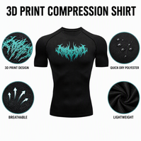 T-shirt de compression pour homme à imprimé 3D, séchage rapide, en polyester, pour le sport et la gym, avec logo métallique, manches courtes, anti-UV