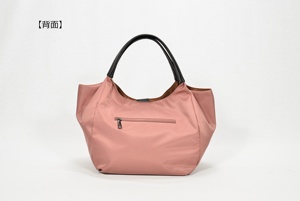 Ladies Minimalist Nylon Tote <b>Purse</b> with Buckle Accent, Lightweight Water-resistant Handbag with <b>Leather</b> Handles - Product Image 4