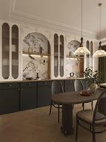 Buffet sur mesure de style français, meuble de salle à manger haut de gamme, buffet de luxe, meuble modulaire en panneaux, bois, cuisine, hôtel