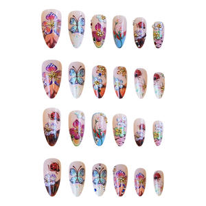 Fournitures pour Ongles Appuyez sur Ongles Produit de Beauté Couverture Complète Faux Ongles 24pcs Coloré Français Floral Wearable Finger Nail Tips - Product Image 3