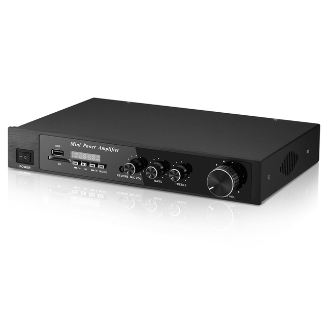 Bochara Desktop Mini Power Audio Amplifier 50W+50W Support USB SD Microphone for 15cm-25cm Speakers