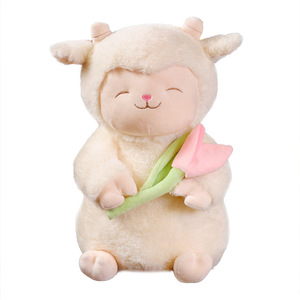 Nuova Serie Healing Tulip Sheep: Peluche a Forma di Pecora con Fiori di Ciliegio, Imbottito in Cotone PP, Ultra Morbido e Caldo, Bianco - Product Image 3