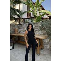 Combinaison noire Adela pour femme, coupe ample, grande taille, style streetwear, avec motif uni, tricotée, longueur midi, pour l'été