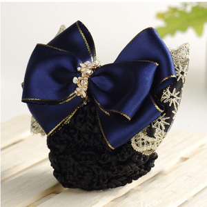 2024 moda mujer Bowknot Snood Net Hair Clip Bun Cover Hairnet con decoración de lazo de encaje - Product Image 3