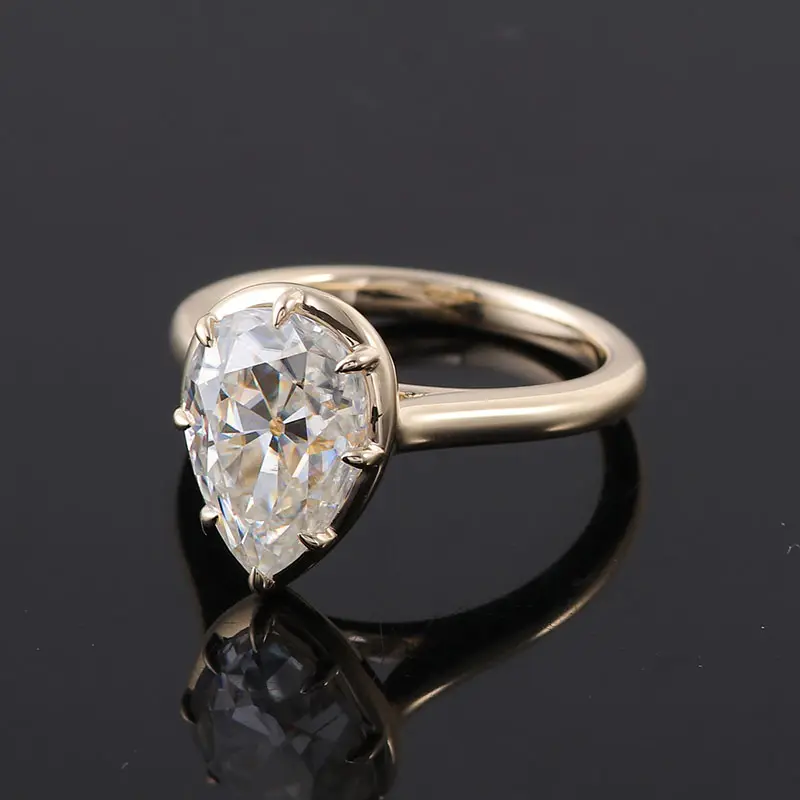 Fine Jewelry Ring 4 Carat Big Size Pear Cut Moissanite Diamond Ring 10K Yellow Gold Ring For Men