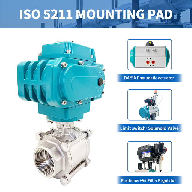 1" DN25 1000 WOG IP68 On-off Type SS304 PTFE Seat AC 24V Electric Actuator 3PC Ball Valve in Stock with CE ISO9001 TUV Certified
