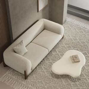 Sofá para sala de estar pequeña, color crema, tres plazas, tapizado en lana de cordero, estilo japonés Wabi Sabi. - Product Image 3