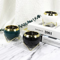 Pot de fleurs en céramique rond miniature personnalisé avec bord doré, pour plantes, fleurs, succulentes, cactus, avec support en métal