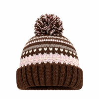 Bonnet pompon rétro à motif Fair Isle pour femme, bonnet d'hiver tricoté élégant à revers, chapeau chaud pour le streetwear et les fêtes