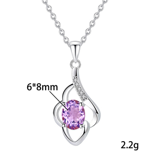 9 Collares Minimalistas con Colgante de Trébol de Cuatro Hojas, Plata 925, Amatista Natural de Corte Ovalado de 6*8mm, Joyería de Piedra Natural - Product Image 6