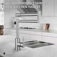 Robinet de cuisine contemporain en acier inoxydable SUS 304 à poignée unique et à trou unique, à montage sur plan, avec douchette latérale à débit contrôlé