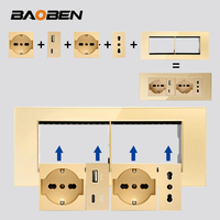 Stopkontak Dinding Pintar BAOBEN EU - Pengisian Cepat Tipe C, Panel Sakelar Modular Warna Emas Untuk Rumah/Kantor