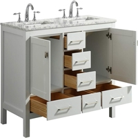 Meuble-lavabo double vasque Guanda moderne et personnalisable de 48 pouces avec dessus en marbre blanc de Carrare naturel, durable, facile à nettoyer et certifié