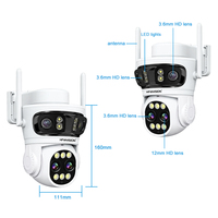 Caméra de sécurité WiFi PTZ à quatre objectifs, zoom 10x, caméra CCTV sans fil intelligente pour extérieur avec détection humaine, vision nocturne couleur