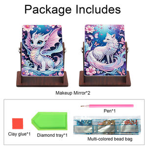 2 <span class=keywords><strong>specchi</strong></span> pz/set diamantati per adulti 360 ° specchio rotante per il trucco in legno fai da te diamante arte decorazione specchio di Design animali - Product Image 4