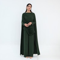 RO9192 Vêtements islamiques élégants, ensemble 2 pièces, pantalon ample à manches longues drapé avec cape attachée, ensemble de costume de mariage modeste pour femmes