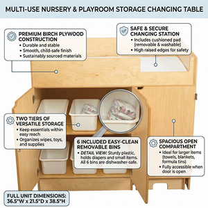 <span class=keywords><strong>Table</strong></span> à <span class=keywords><strong>langer</strong></span> en bois Montessori avec rangement pour mobilier <span class=keywords><strong>de</strong></span> maternelle et <span class=keywords><strong>de</strong></span> préscolaire, surfaces faciles d'entretien et design sûr - Product Image 2