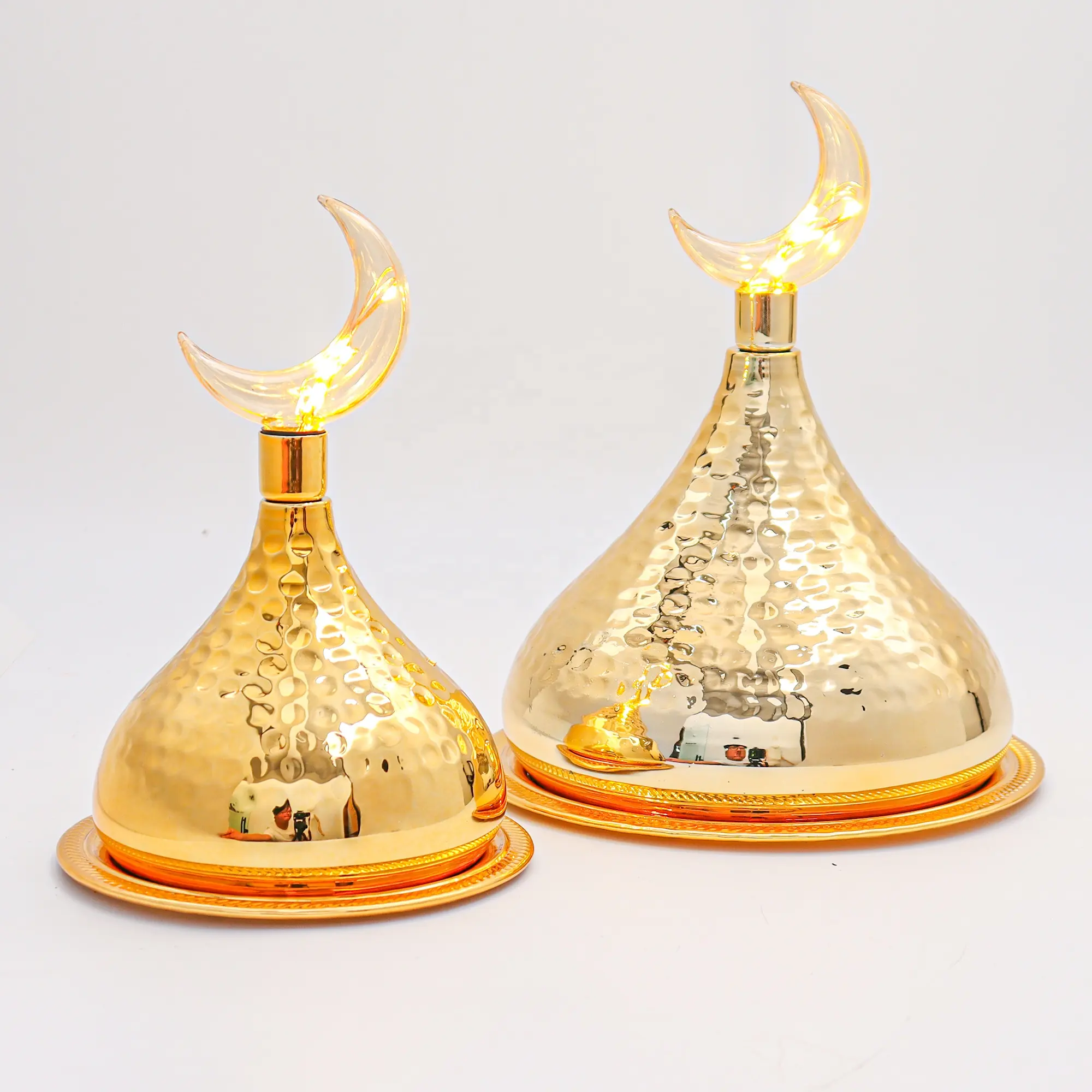 Golden Vintage Ramadan Kareem Servindo Bandeja Cupcake Servidor Sobremesa Placa Eid Mubarak Bolo Stand com Tampa Dome