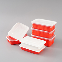 Boîte à sandwich carrée en PP ondulé rouge et blanc jetable OEM ODM, conteneur à emporter, plusieurs tailles