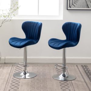 DB Ellston Set of 2 Adjustable Height Blue PU Upholstered <b>Swivel</b> <b>Barstools</b> Simple Design Farmhouse Suitable - Product Image 4