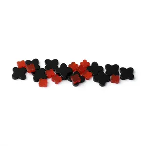 Ágata roja y negra natural, forma de corte, venta al por mayor, trébol de cuatro hojas de alta calidad, piedras planas sueltas de doble cara, Ágata negra VC