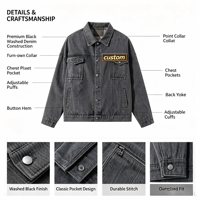 Blouson en jean noir brodé personnalisé pour homme, coupe ample, à capuche, tendance, écologique et coupe-vent – Collection Automne