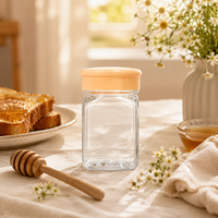Pot en plastique transparent carré pour miel, avec couvercle lisse, qualité alimentaire, hermétique, pour le stockage des fruits secs et des noix, vente en gros