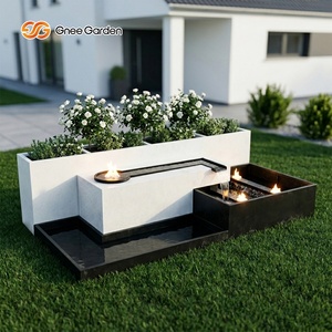 Gnee Garden Modern Rectangular Galvanized Weather Resistant Powder Coated Waterfall <b>Planter</b> Lighted Feature Outdoor Garden Decor - Product Image 3