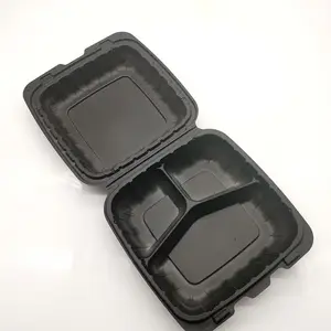 8x 8英寸3格翻盖可装盒一次性MFPP塑料外卖食品矿物填充PP铰链容器