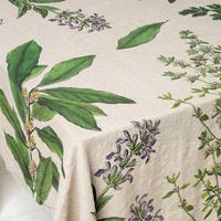 Nappe en lin naturel avec imprimés d'herbes fines, nappe à thème végétal, décoration de table botanique