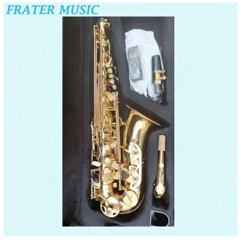 Best sell Eb Alto Sax OEM Good quality Gold lacquer Eb tone Alto Saxophone with High F & musical woodwind instruments (JAS-100)