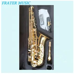 Best sell Eb Alto Sax OEM Good quality Gold lacquer Eb tone Alto Saxophone with High F & musical woodwind instruments (JAS-100)