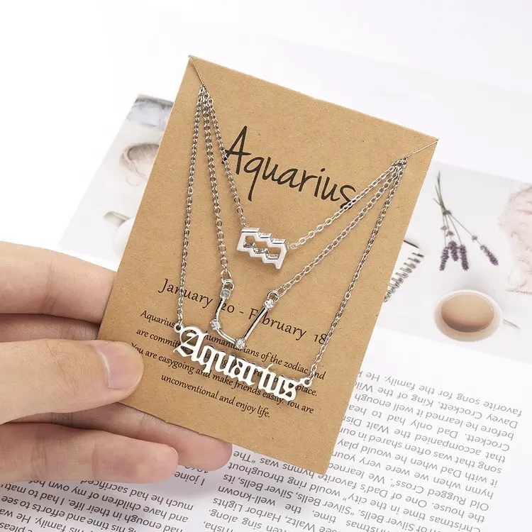 Fashion Jewelry Sets Old English Astrology 12 Zodiac Star Sign Hypoallergenic Horoscope Necklace