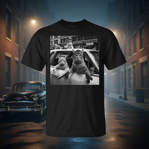 T-shirt Gangster Cats Street noir unisexe taille adulte moyen avec imprimé graphique - Product Image 3