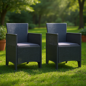 Set di 2 Sedie da Giardino in Resina Antracite, Arredamento da Esterno Elegante con Gambe Affusolate e Cuscini in Schiuma - Product Image 2