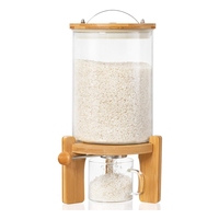 Boîte de rangement pour l'organisation des aliments avec couvercle en bambou Distributeur de farine de riz et de céréales en verre avec support en bois et tasse à mesurer