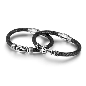 Bracelet en cuir tressé unisexe gravé avec breloque <span class=keywords><strong>ancre</strong></span> et nœud en forme de boule, personnalisable, style nautique - Product Image 1