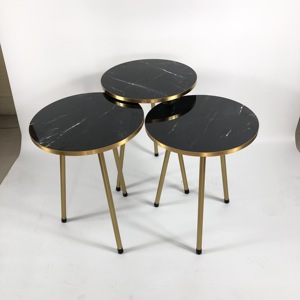 Ensemble de 3 tables pliantes en métal bon marché, design moderne, table d'appoint pour salon, buffets, armoires - Product Image 2