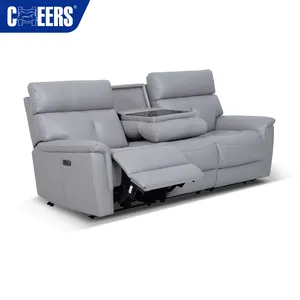 MANWAH kursi malas listrik kulit praktis, Sofa ruang tamu set furnitur dengan meja nampan dapat dilipat