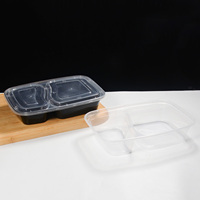 Lebensmittelechte PP Doppelkammer-Lunchbox, Mikrowellengeeignet, Transparente Takeout-Box für Salat und Mittagessen, mit Transparentem Deckel