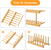 Égouttoir à vaisselle moderne en pin durable et écoresponsable, support de rangement en bois pour assiettes, bols, tasses, casseroles et ustensiles de cuisine