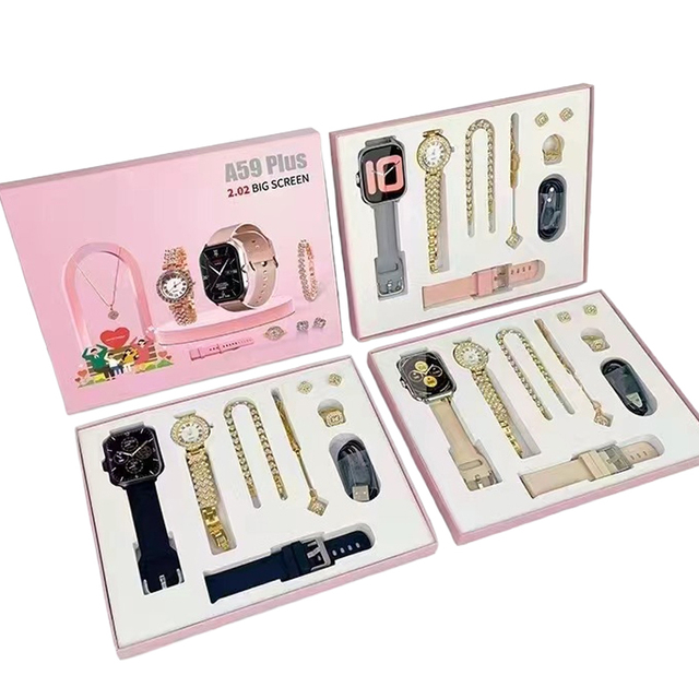 Factory Sales 7 in 1 Gift Box Set Fashion Men Women Smart Watch Earrings Bracelets Rings Great Value Holiday Gift Set Smartwatch