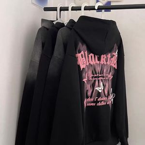 <span class=keywords><strong>Felpa</strong></span> con Cappuccio 420g, 65% Cotone e 35% Poliestere, Nero Lavato e Stampa Farfalla, Calda e Comoda Vestibilità Ampia, per Uso Quotidiano - Product Image 2