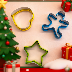 Tagliabiscotti a forma di cuore, stelle e omino di pan di zenzero dorati con bordo in silicone - Product Image 2