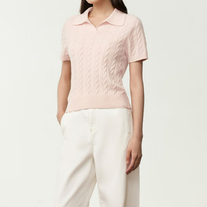 Top Estivo da <span class=keywords><strong>Donna</strong></span> a Maniche Corte in Lana/Cashmere con Scollo a V Lavorato a Maglia Personalizzabile - Product Image 3