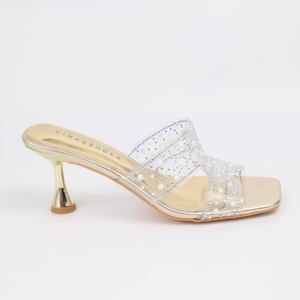 حذاء نسائي جديد بكعب عالٍ جذاب جوكر حجر الراين مربعًا من الكريستال اللامع نعل مطاطي شفاف من كلوريد البولي فينيل - Product Image 2