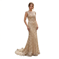 Champagner-Gold Geometrisches Paillettenkleid mit Kurzarm und Rundhalsausschnitt Meerjungfrauenkleid Elegante Abendkleider für Damen Gala Formelle Maßanfertigung OEM/ODM